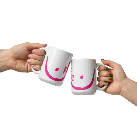 Be Free Boob Humor White glossy mug